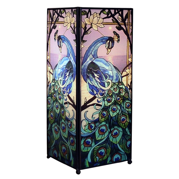 Blue Peacock Square Lamp Screen Printed Blue Peacock Square Lamp Screen Printed